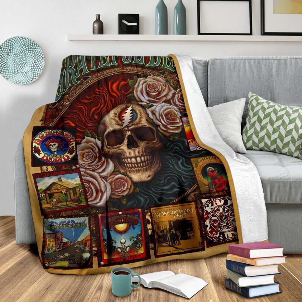 Grateful Dead Skull Floral Fleece Blanket Gift Idea For Fan