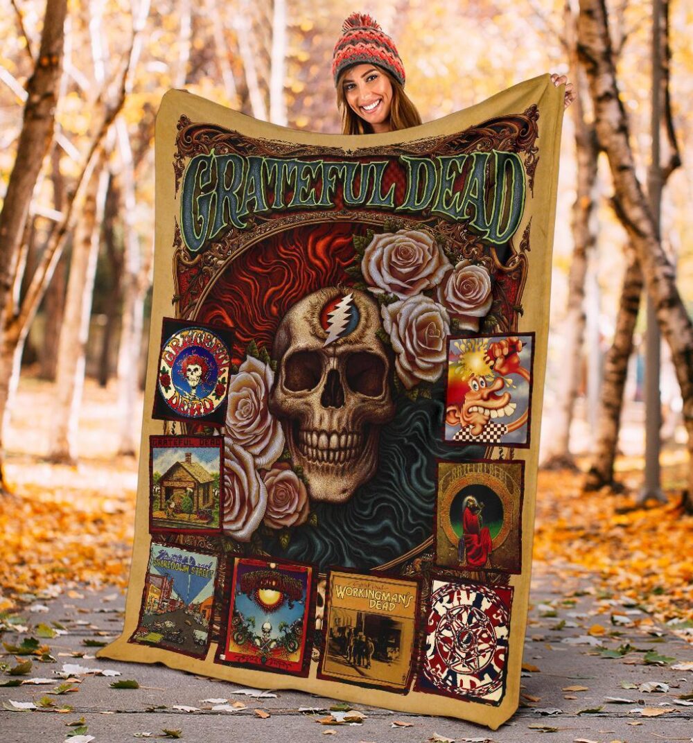 Grateful Dead Skull Floral Fleece Blanket Gift Idea For Fan