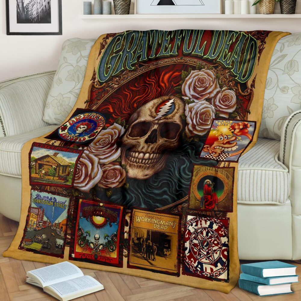 Grateful Dead Skull Floral Fleece Blanket Gift Idea For Fan