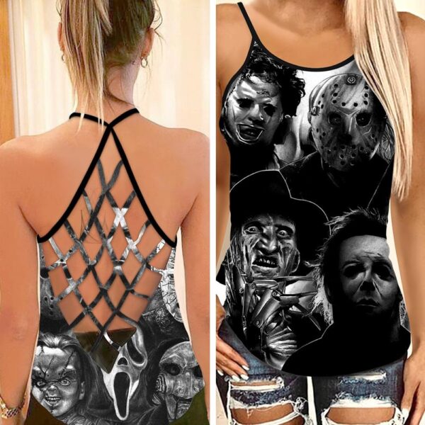 Halloween Horror Movie Characters Criss Cross Tank Top CT1005