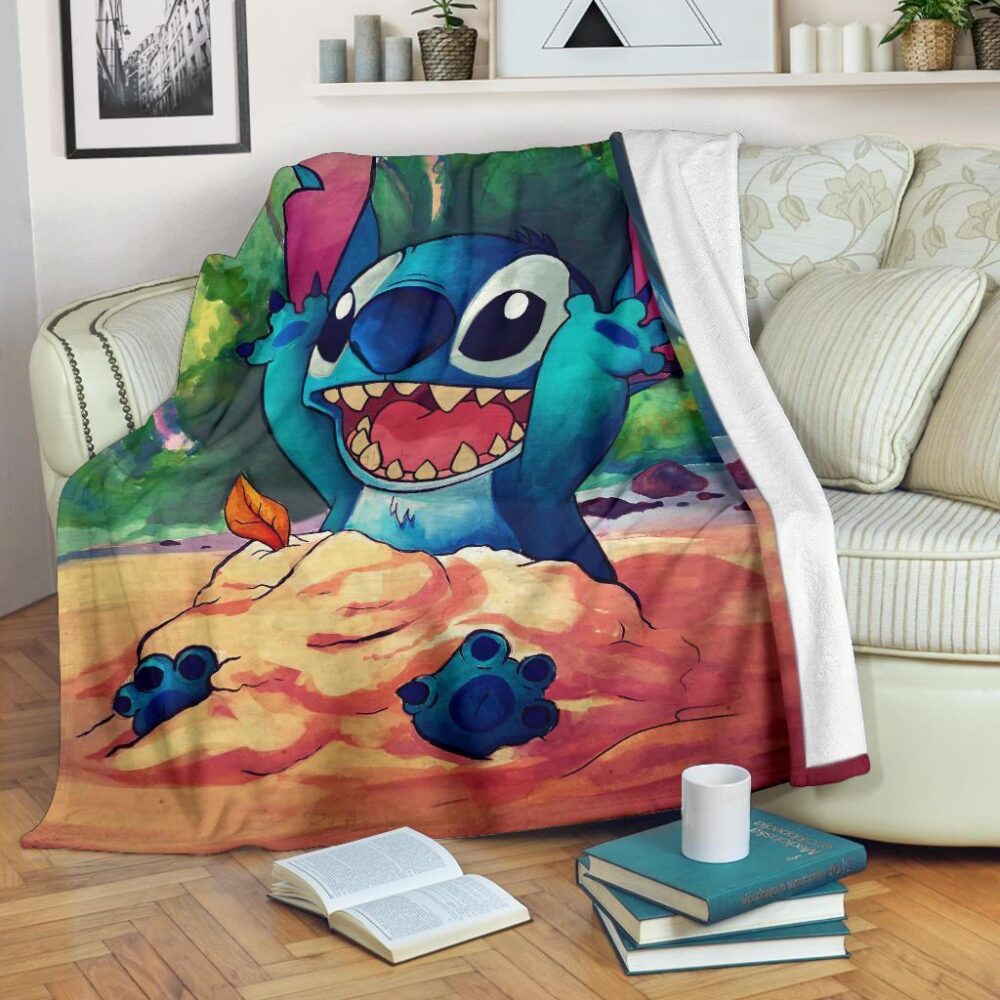 Happy Stitch Fleece Blanket Playing Funny Fan Gift FB008