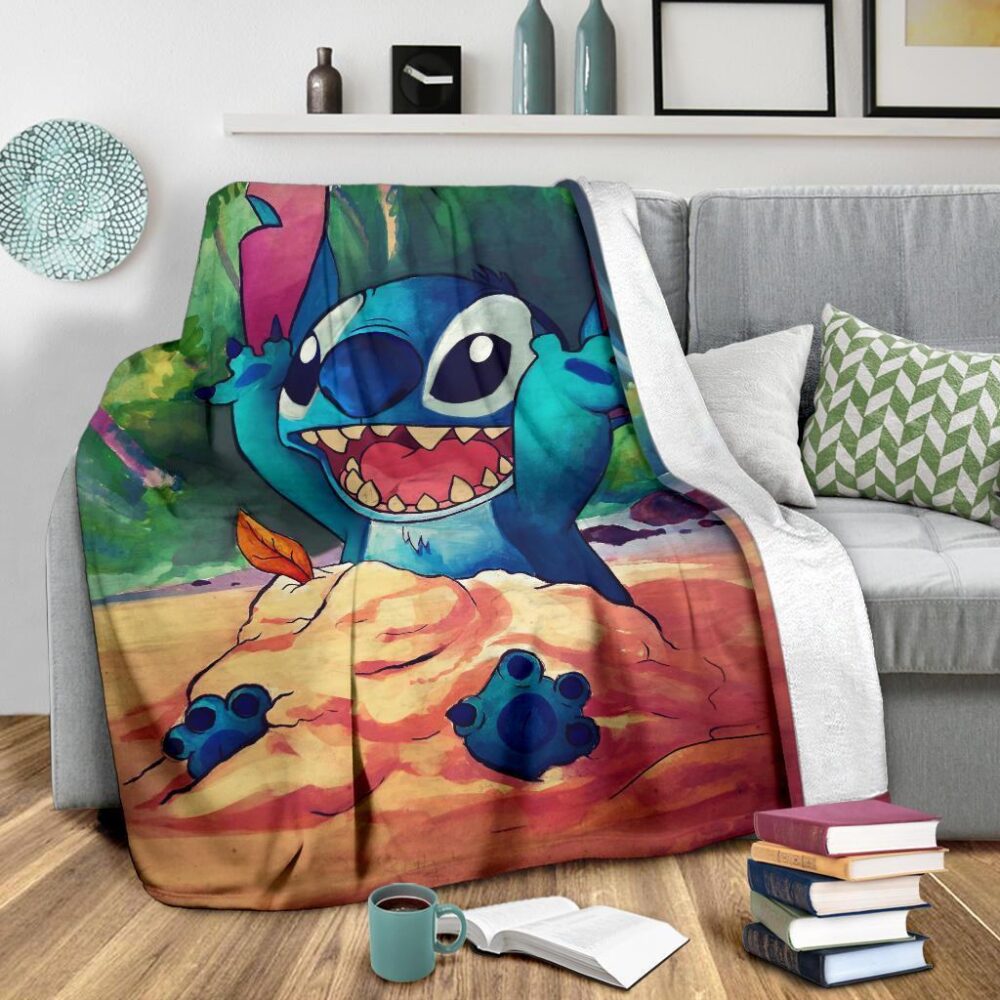 Happy Stitch Fleece Blanket Playing Funny Fan Gift FB008