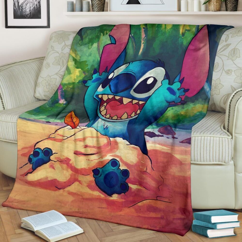 Happy Stitch Fleece Blanket Playing Funny Fan Gift FB008