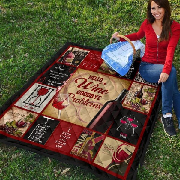 hello wine quilt blanket goodbye problem funny wine lover gift 8ma4k