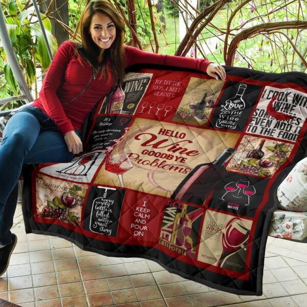 hello wine quilt blanket goodbye problem funny wine lover gift evje6