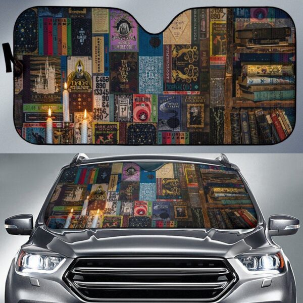 Hogwarts Vintage Bookshelf Harry Potter Car Sun Shade Custom Car Windshield Accessories CSSHP004