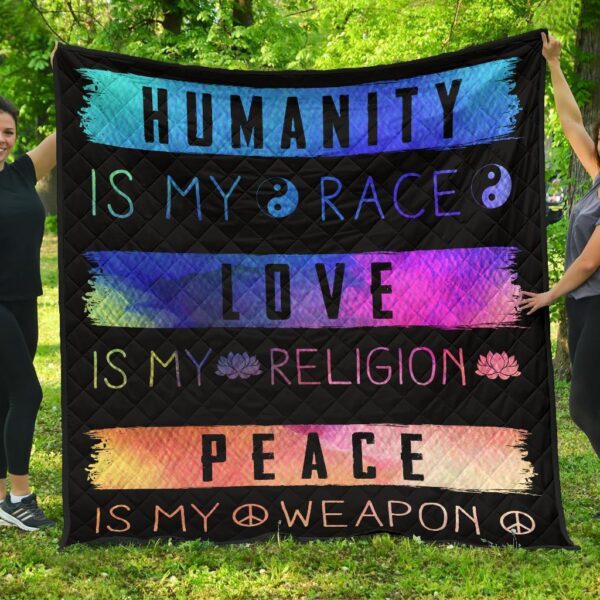 Humanity Is My Race Love and Peace Hippie Quilt Blanket Gift Idea