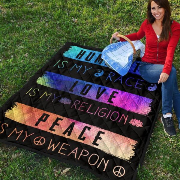 humanity is my race love and peace hippie quilt blanket gift idea vgkio