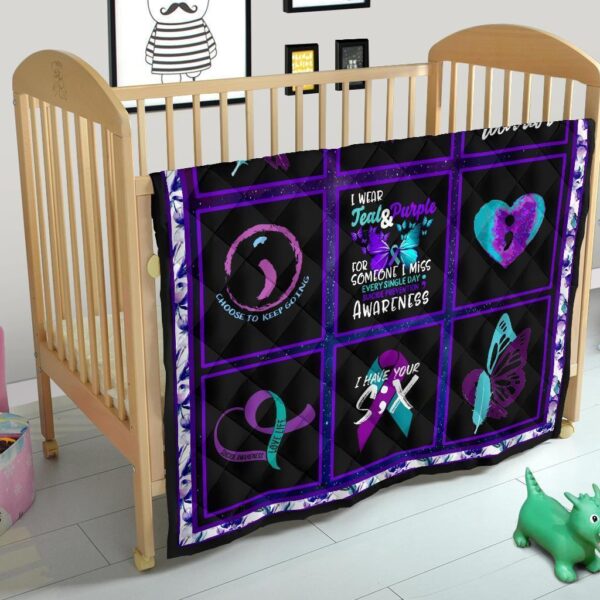 i wear teal and purple suicide prevent awareness quilt blanket iujrz