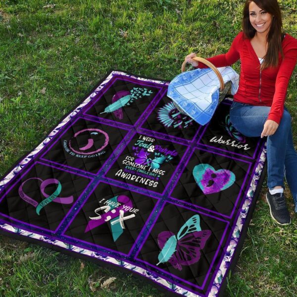 i wear teal and purple suicide prevent awareness quilt blanket laegh