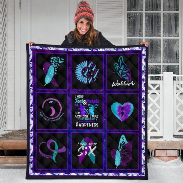 i wear teal and purple suicide prevent awareness quilt blanket qerzd