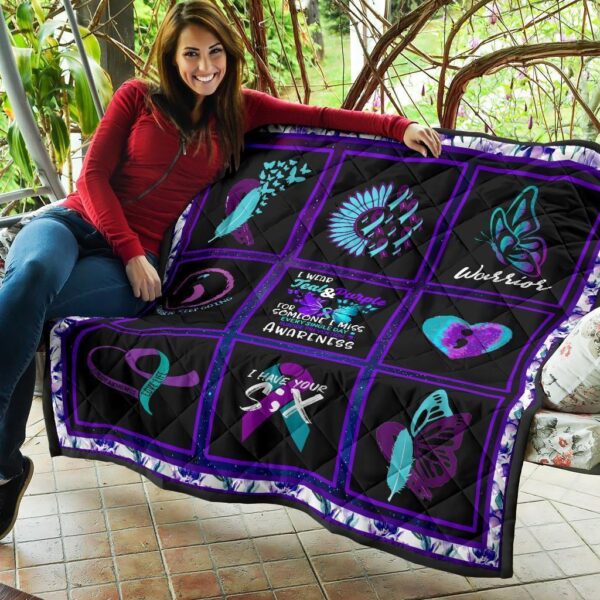 i wear teal and purple suicide prevent awareness quilt blanket uuwdr