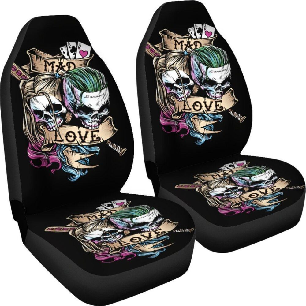 Joker and Harley Quinn Skull Car Seat Covers Movie Fan Gift