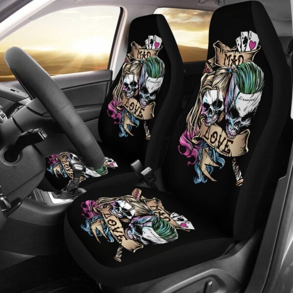 Joker and Harley Quinn Skull Car Seat Covers Movie Fan Gift