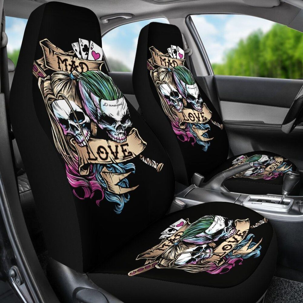 Joker and Harley Quinn Skull Car Seat Covers Movie Fan Gift