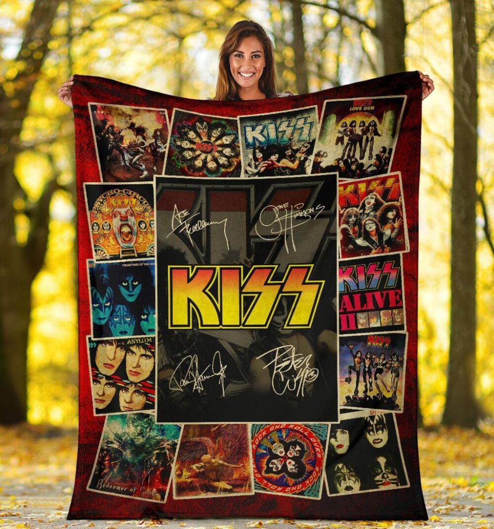 Kiss Rock Band Fleece Blanket Signatures Fan Gift Idea