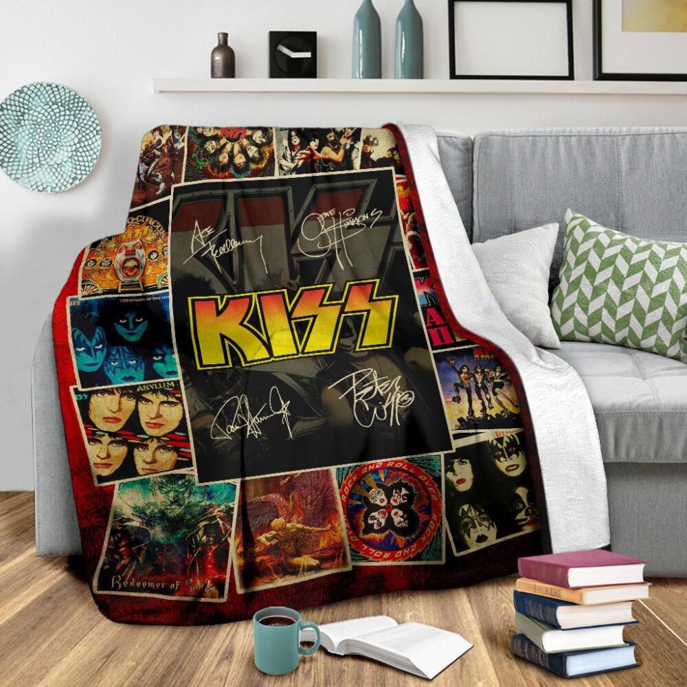 Kiss Rock Band Fleece Blanket Signatures Fan Gift Idea