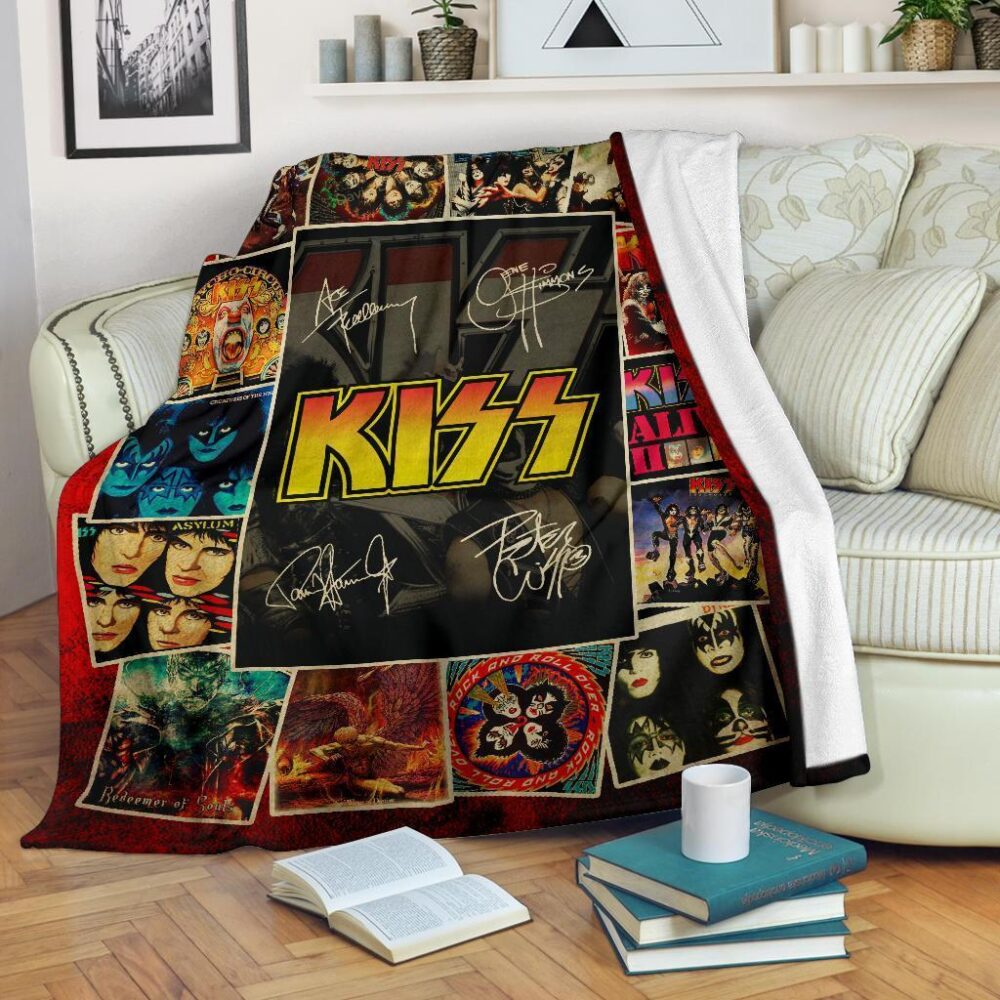 Kiss Rock Band Fleece Blanket Signatures Fan Gift Idea