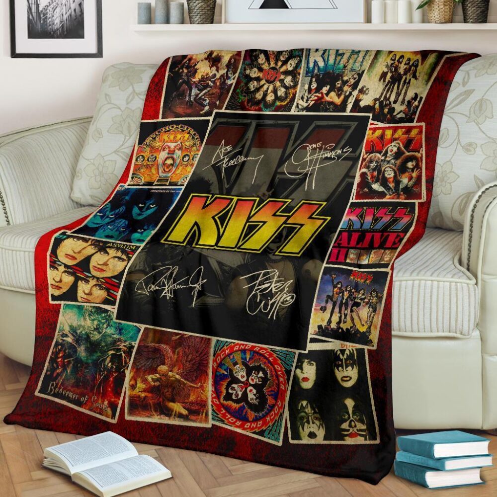 Kiss Rock Band Fleece Blanket Signatures Fan Gift Idea