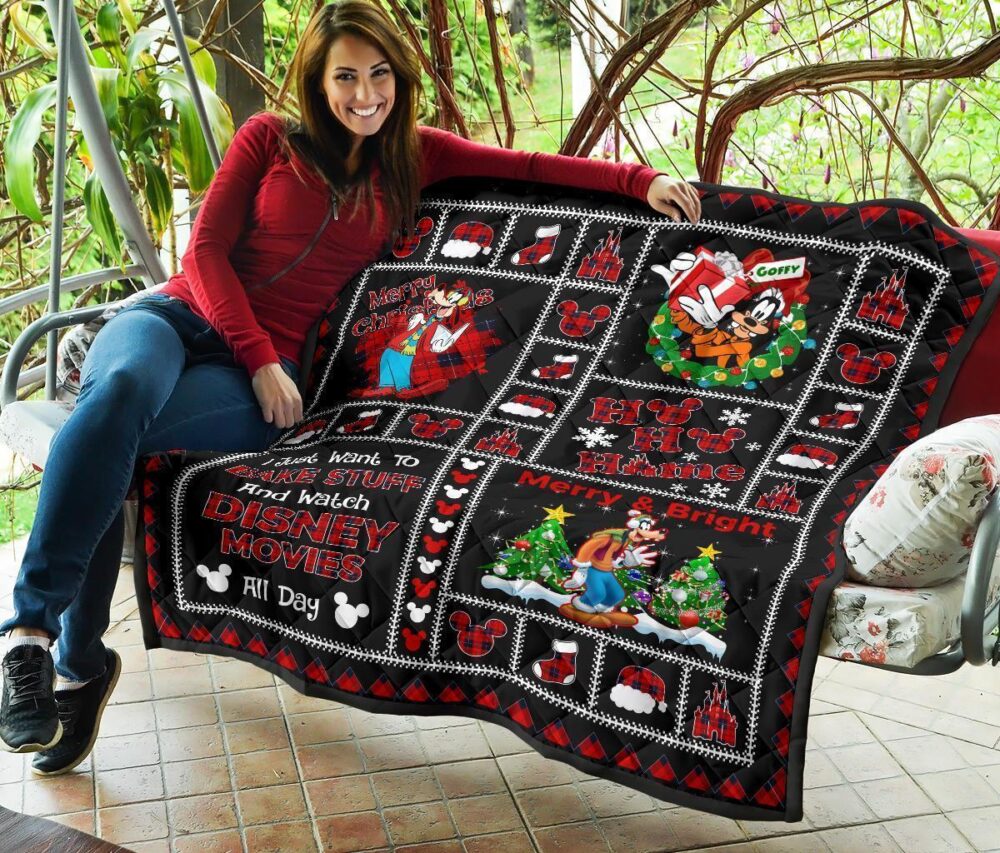 Merry Christmas Goofy Quilt Blanket Xmas Gift DN Fan