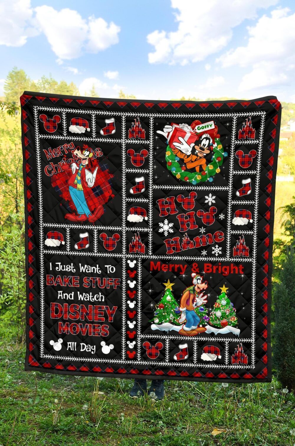 Merry Christmas Goofy Quilt Blanket Xmas Gift DN Fan