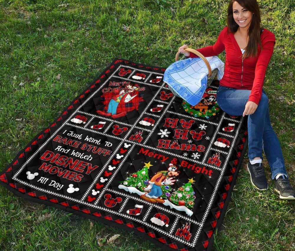 Merry Christmas Goofy Quilt Blanket Xmas Gift DN Fan