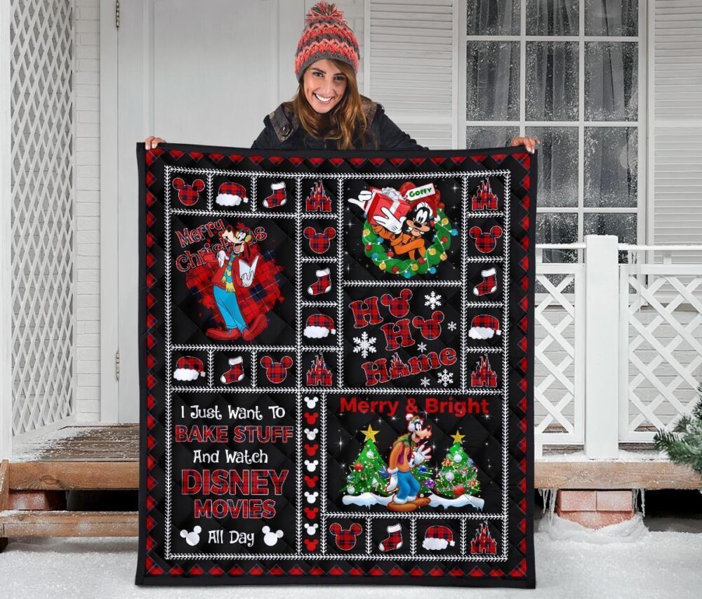 Merry Christmas Goofy Quilt Blanket Xmas Gift DN Fan