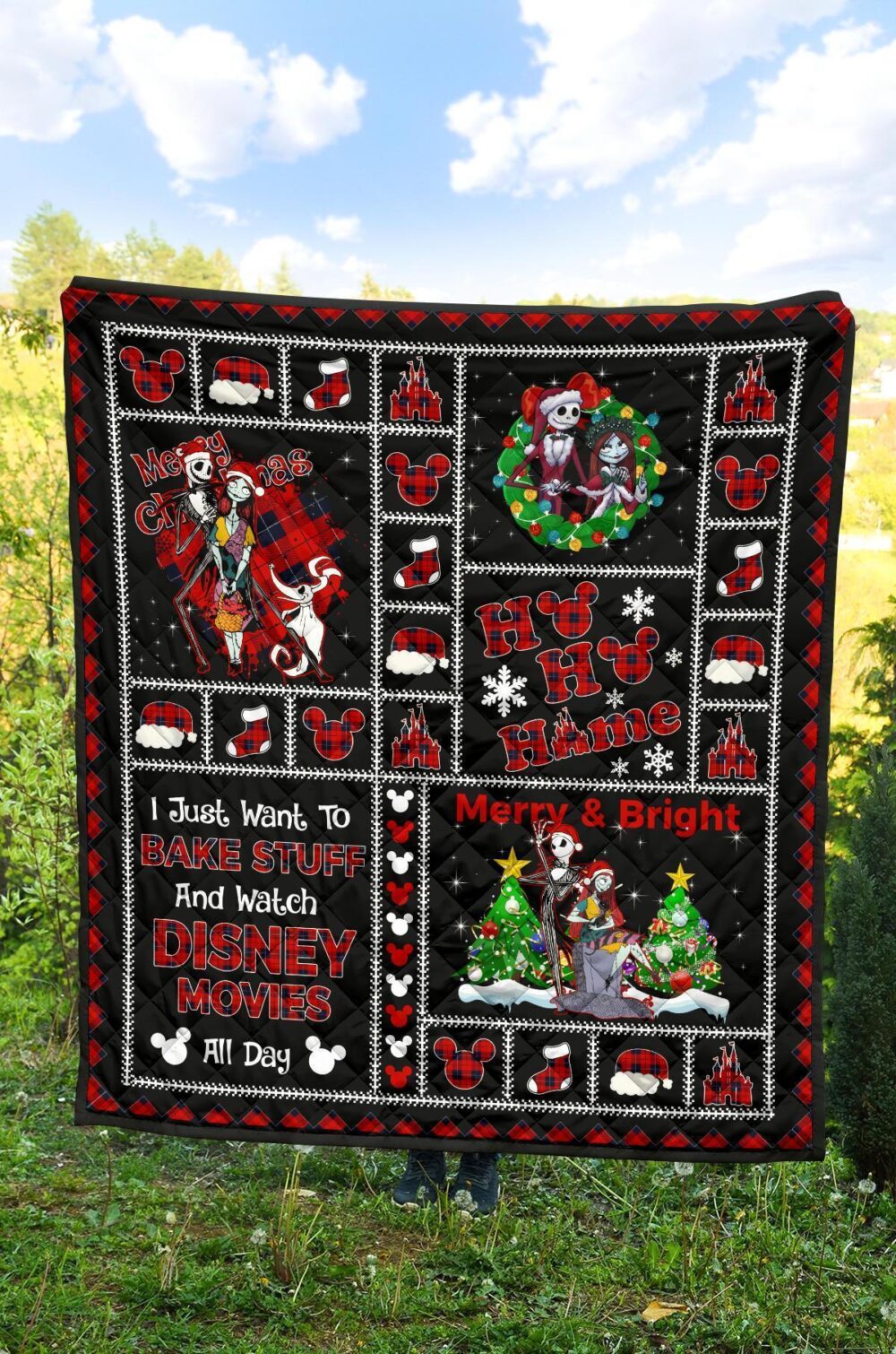 Merry Christmas Jack & Sally Quilt Blanket Xmas Gift