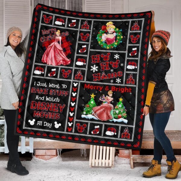 Merry Christmas Princess Cinderella Quilt Blanket Xmas Gift