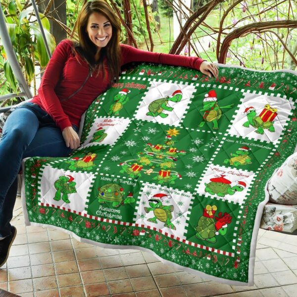 merry xmas turtle quilt blanket funny xmas gift turtle lover gdfhr