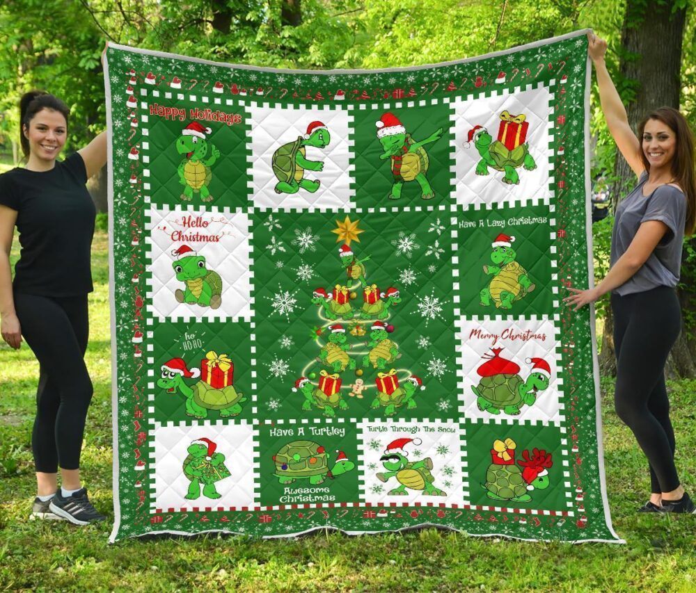 Merry Xmas Turtle Quilt Blanket Funny Xmas Gift Turtle Lover