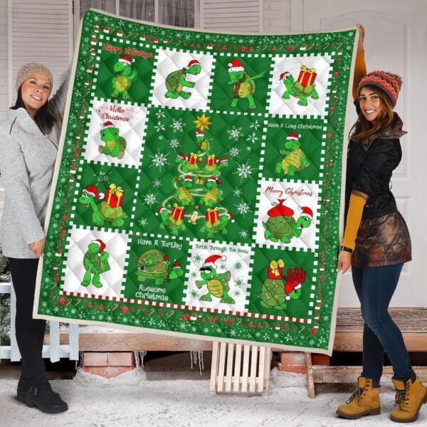 Merry Xmas Turtle Quilt Blanket Funny Xmas Gift Turtle Lover