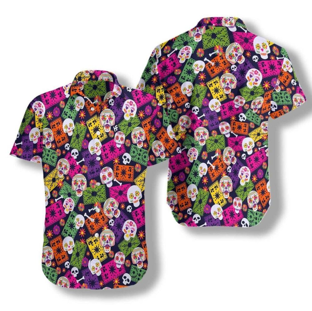 Mexican Skull Pattern Custom Button Up Hawaiian Shirt