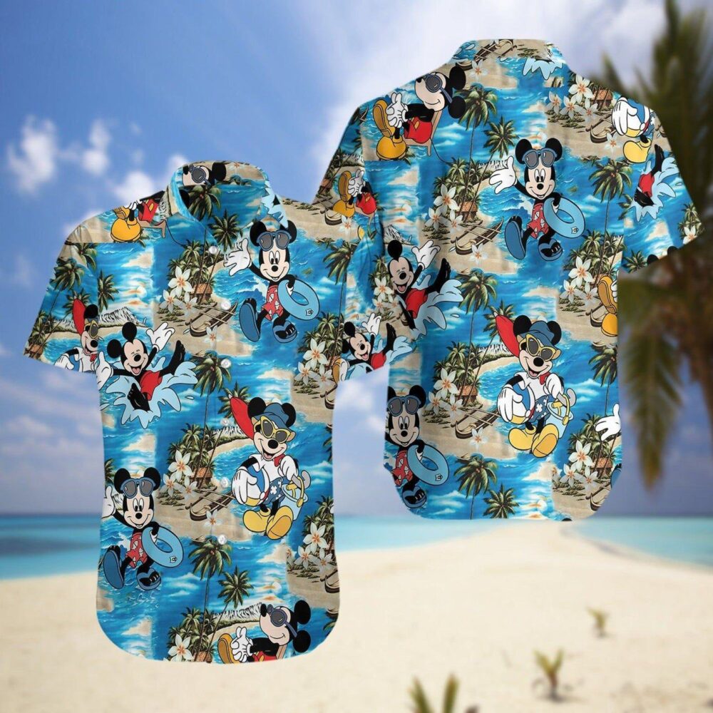 Mickey Minnie On Beach Custom Button Up Hawaiian Shirt