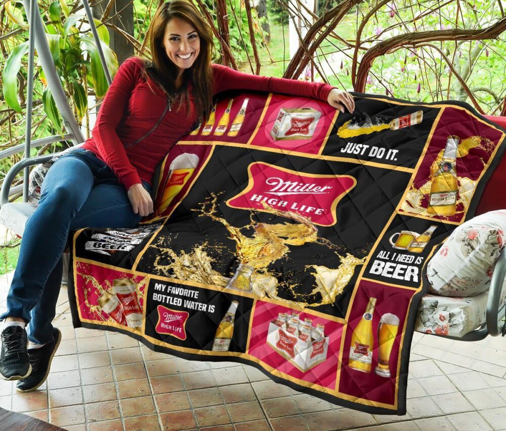 Miller High Life Quilt Blanket All I Need Is Beer Gift Idea