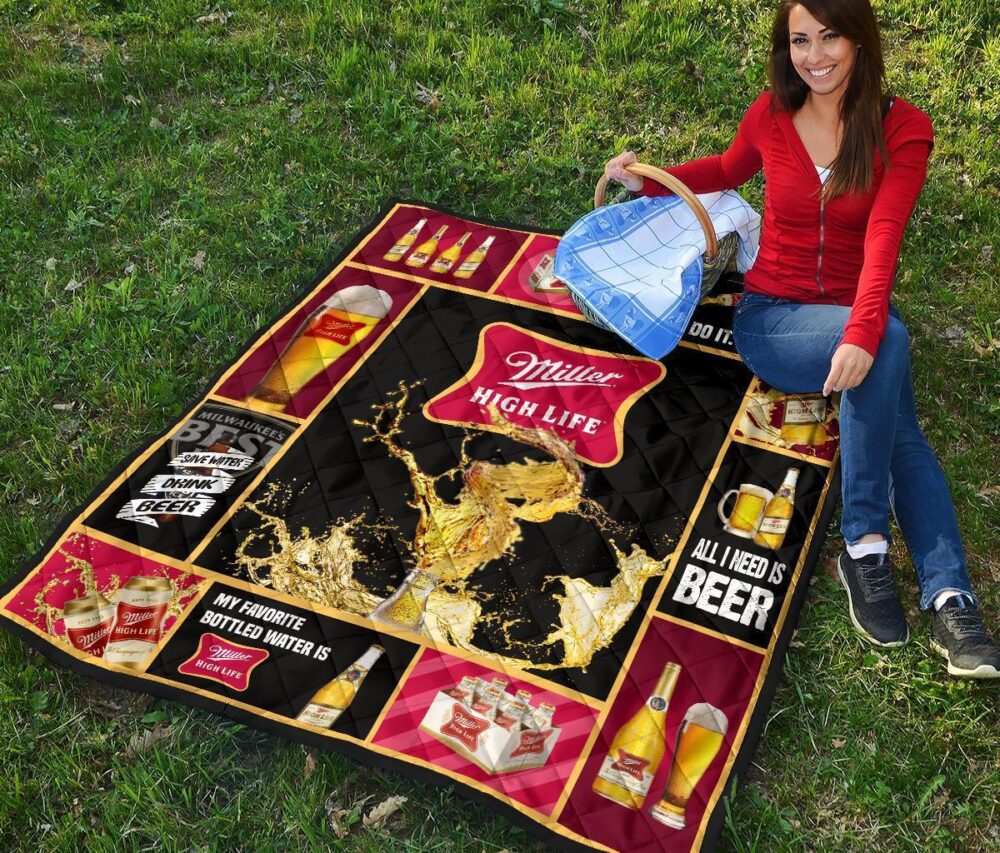 Miller High Life Quilt Blanket All I Need Is Beer Gift Idea