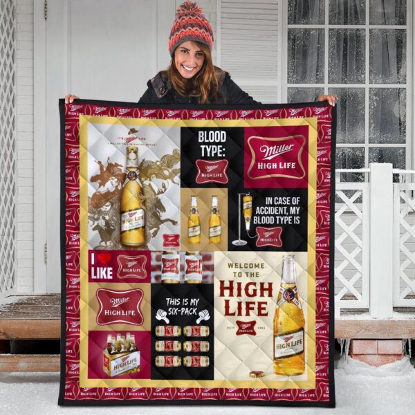 miller high life quilt blanket funny gift for beer lover amxbj