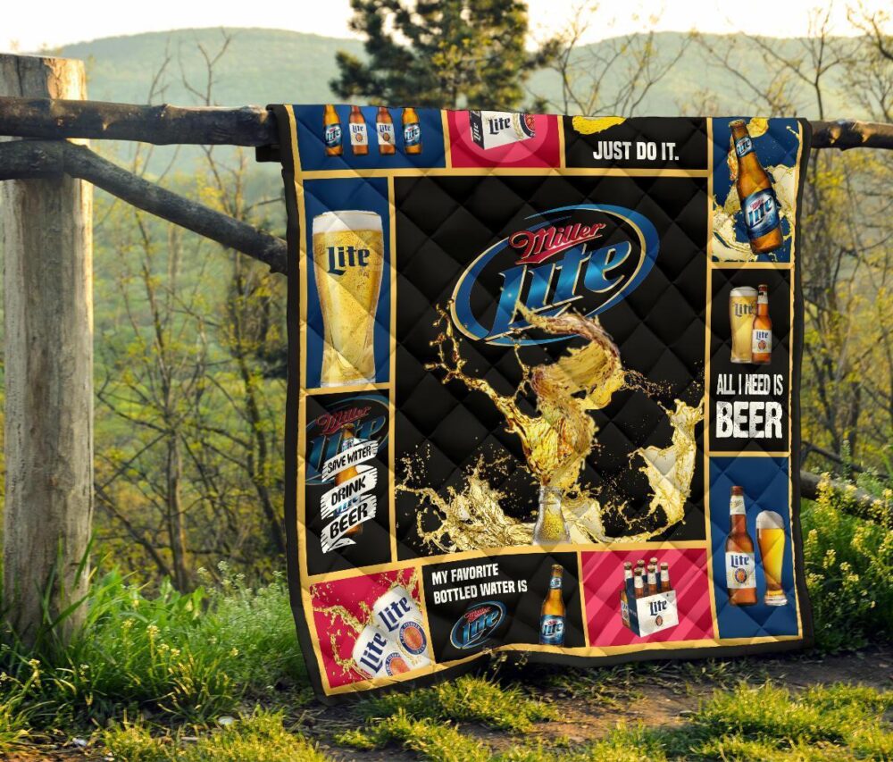 Miller Lite Quilt Blanket All I Need Is Beer Gift Idea