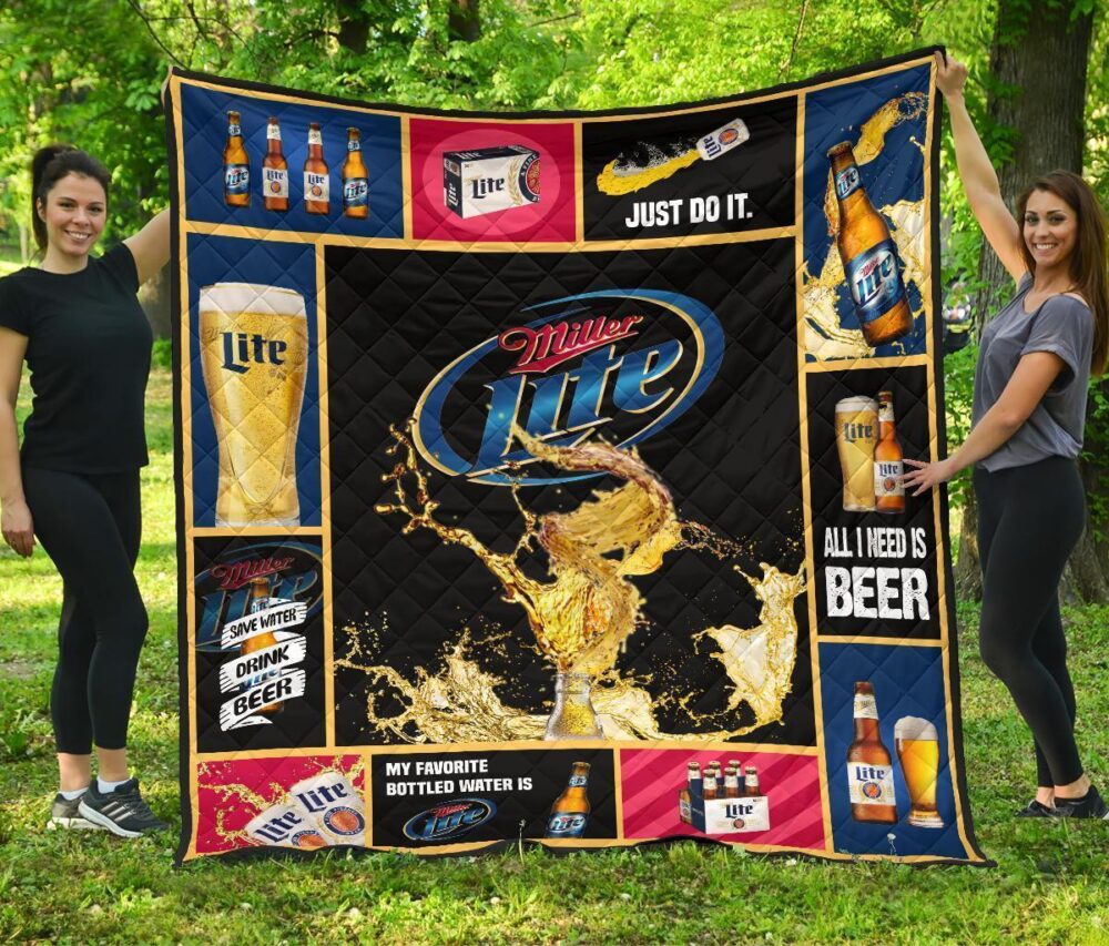 Miller Lite Quilt Blanket All I Need Is Beer Gift Idea