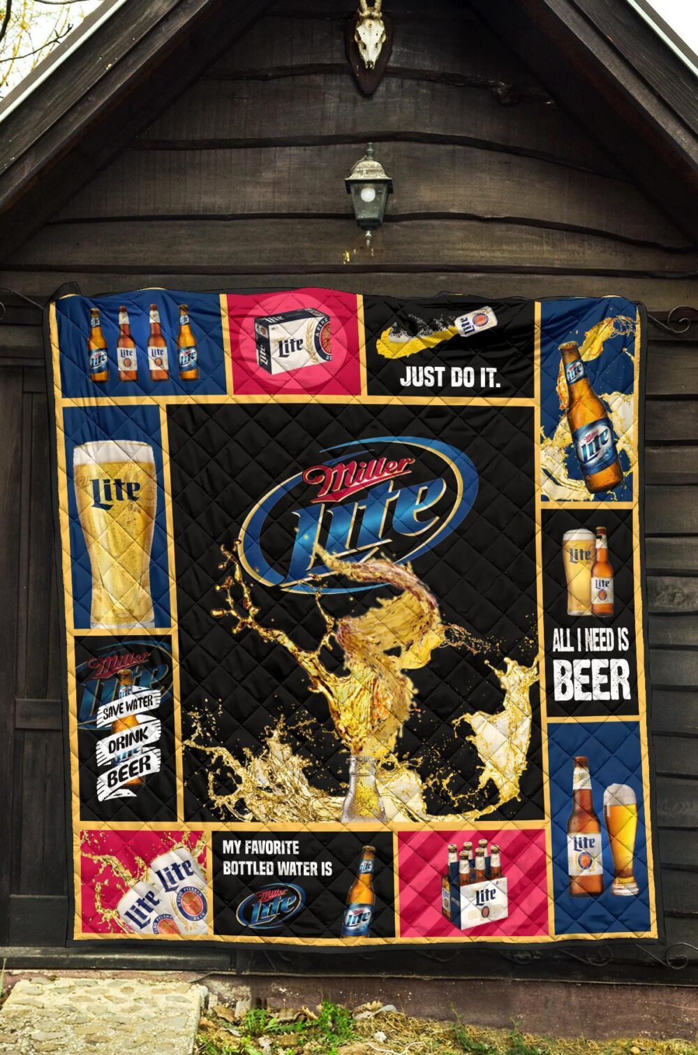 Miller Lite Quilt Blanket All I Need Is Beer Gift Idea