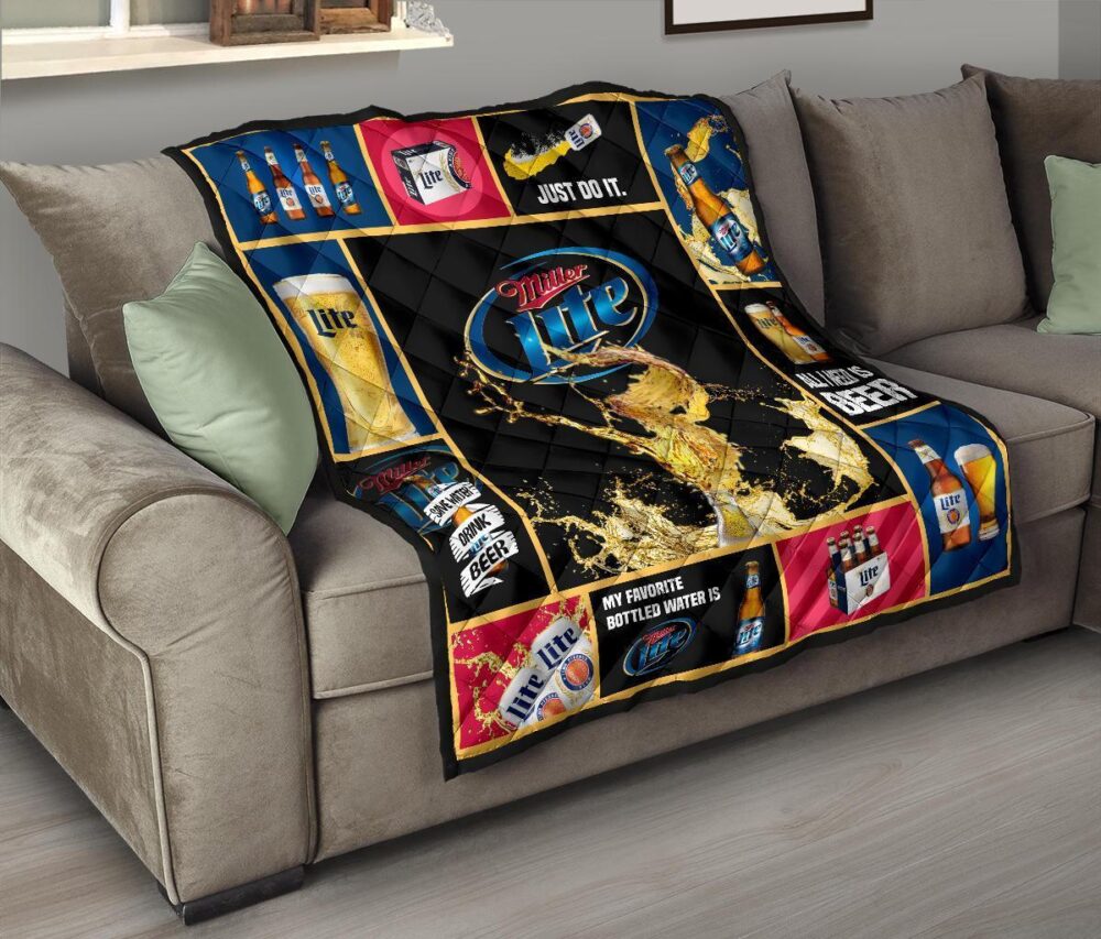 Miller Lite Quilt Blanket All I Need Is Beer Gift Idea