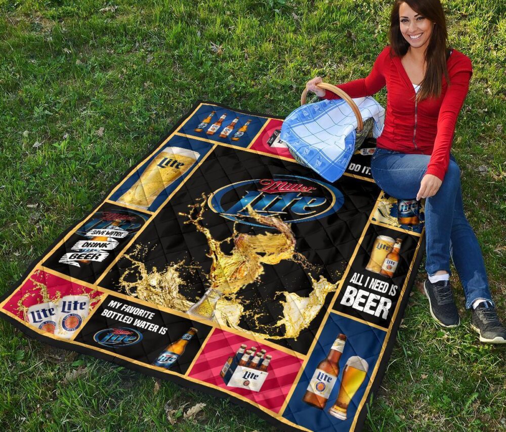 Miller Lite Quilt Blanket All I Need Is Beer Gift Idea