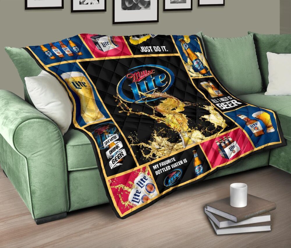 Miller Lite Quilt Blanket All I Need Is Beer Gift Idea