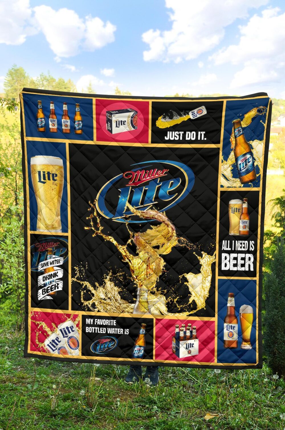 Miller Lite Quilt Blanket All I Need Is Beer Gift Idea