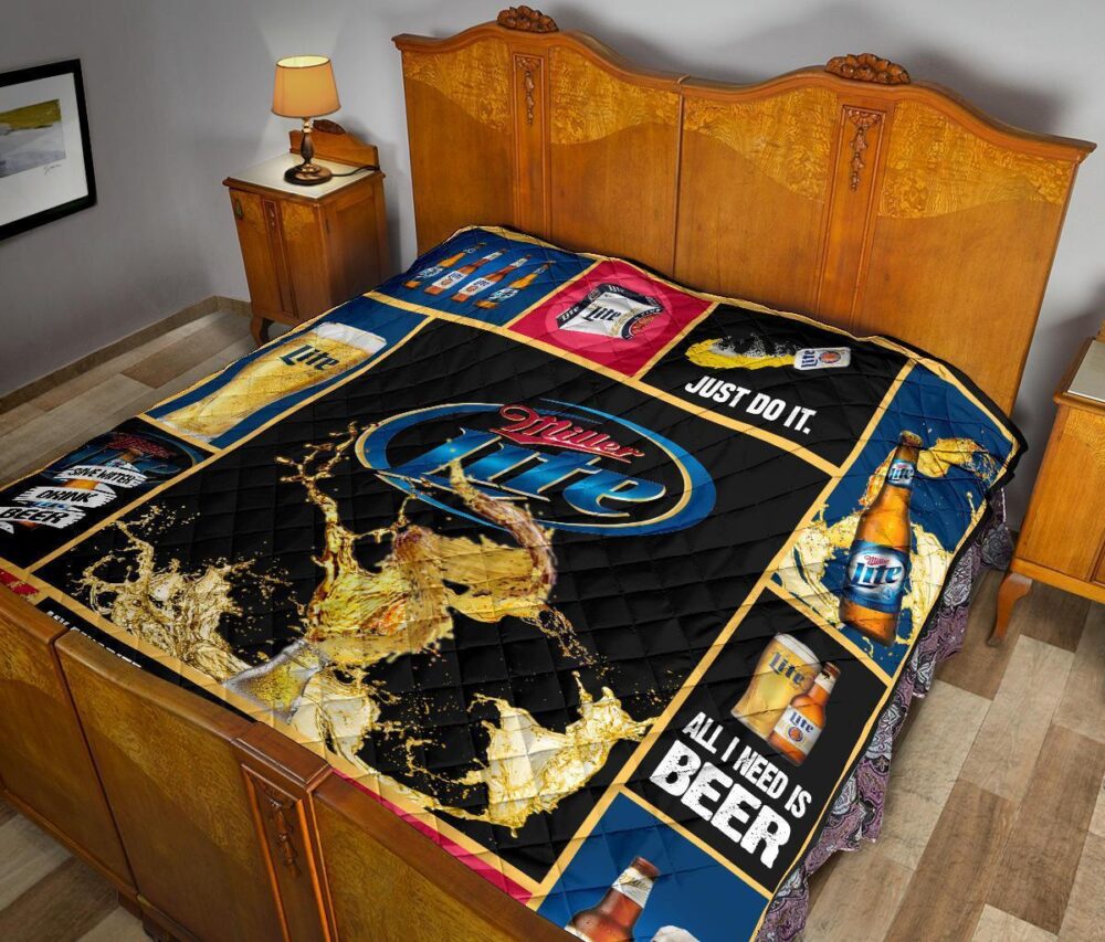 Miller Lite Quilt Blanket All I Need Is Beer Gift Idea