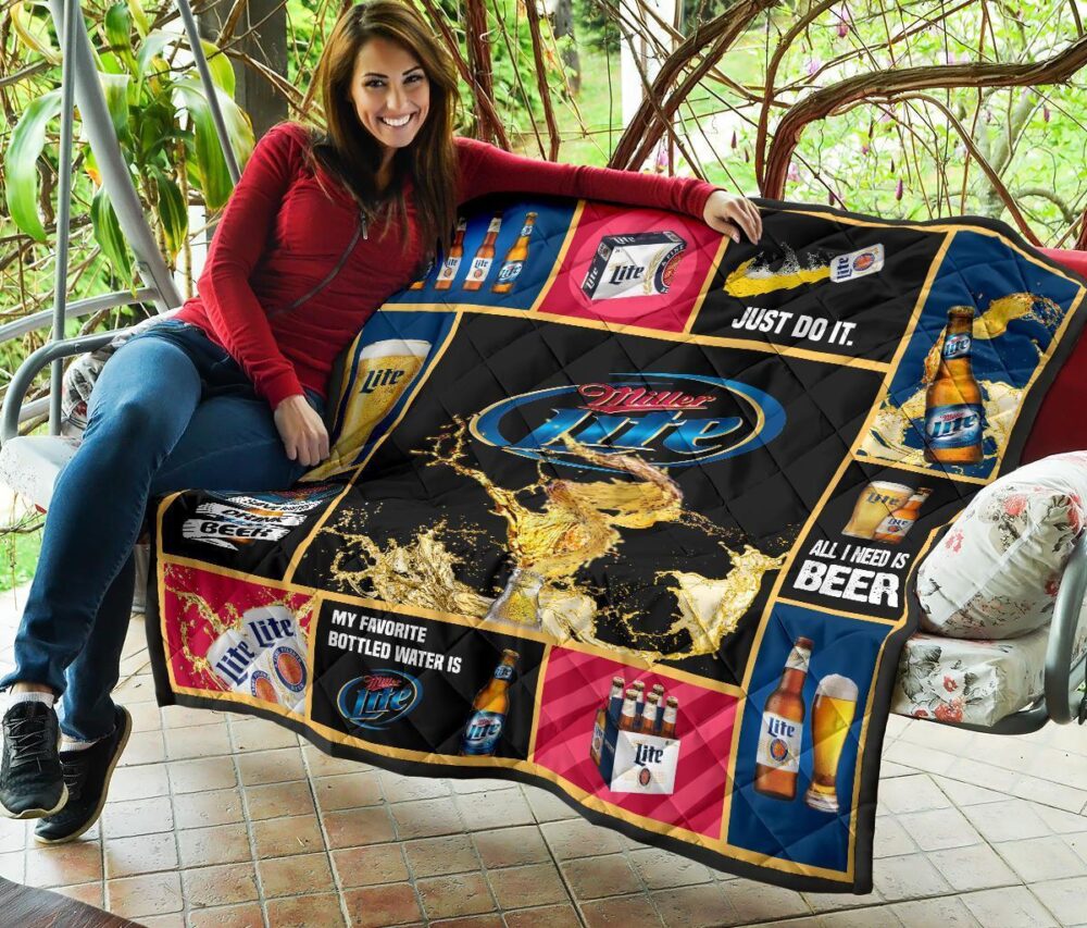 Miller Lite Quilt Blanket All I Need Is Beer Gift Idea