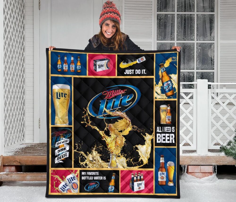 Miller Lite Quilt Blanket All I Need Is Beer Gift Idea