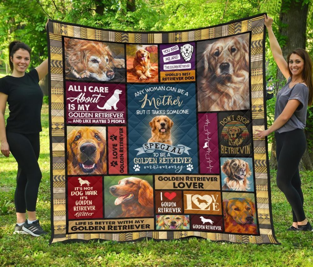 Mommy Golden Retriever Quilt Blanket