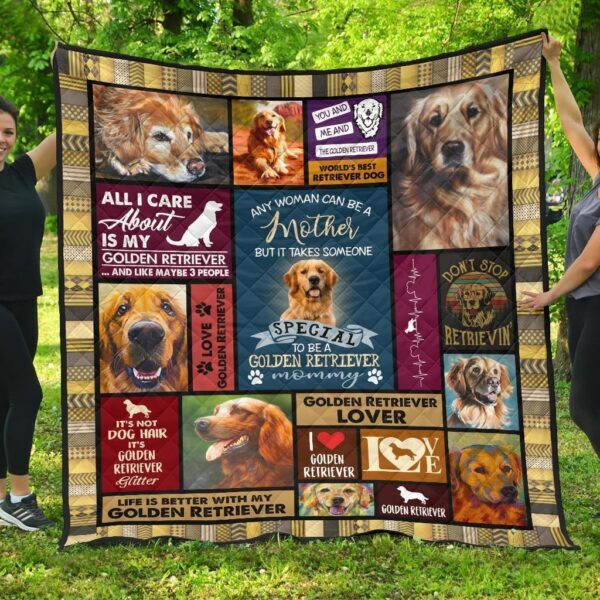 Mommy Golden Retriever Quilt Blanket