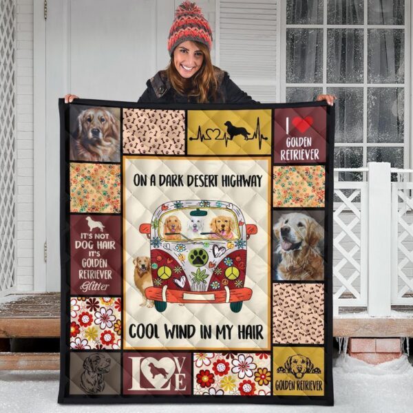 on a dark desert hippie van golden retriever quilt blanket oecjb